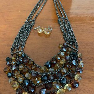 Beaded Statement Necklace and Earrings Set